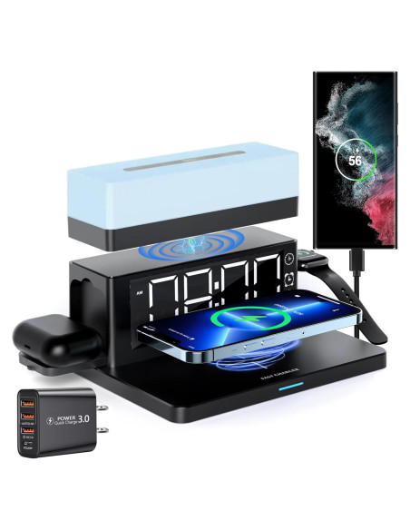 Cargador Inalámbrico 6 en 1 BODSEIEOU con Reloj Despertador 15W Cargador Inalámbrico 6 en 1 BODSEIEOU con Reloj Despertador 15W