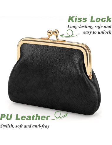Monedero de Cuero PU Nipichsha Negro Compacto 13.5x11.4cm