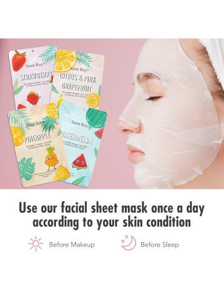 Set de 8 Mascarillas Faciales Hidratantes Saint Roy - Frutas Set de 8 Mascarillas Faciales Hidratantes Saint Roy - Frutas