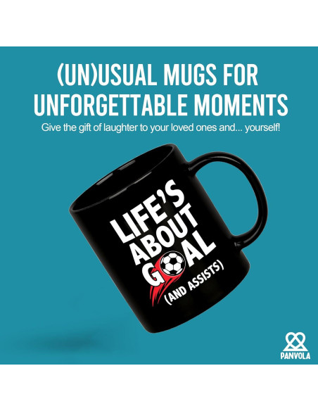 Taza de Cerámica Negra 11 oz Panvola - Metas y Asistencias Taza de Cerámica Negra 11 oz Panvola - Metas y Asistencias