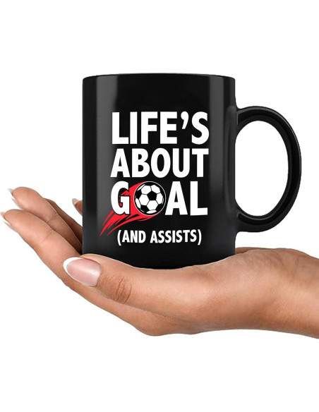 Taza de Cerámica Negra 11 oz Panvola - Metas y Asistencias Taza de Cerámica Negra 11 oz Panvola - Metas y Asistencias