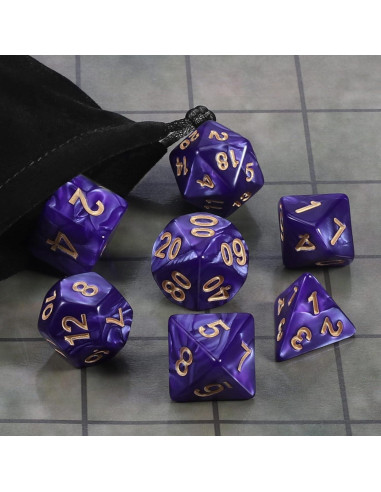 Conjunto de Dados Poliedricos CiaraQ 7 Piezas con Bolsa