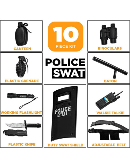 Conjunto de Juego de Rol Policía SWAT Dress Up America - 10 Accesorios Conjunto de Juego de Rol Policía SWAT Dress Up America - 10 Accesorios