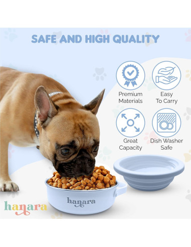 Cuenco para Perros HANARA 2-en-1 Acero Inoxidable 0.88L Azul