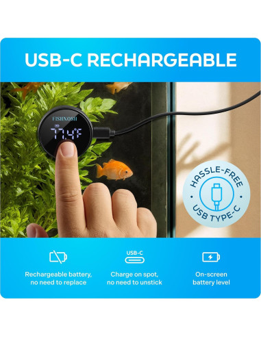 Termómetro de Acuario FISHNOSH USB-C Recargable 6.35 cm