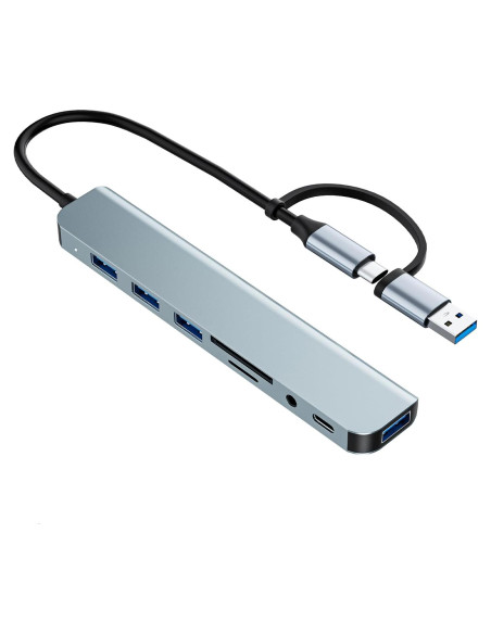 Adaptador Multiport USB C WIRWTRU 8 en 1 con Lector SD y Audio Adaptador Multiport USB C WIRWTRU 8 en 1 con Lector SD y Audio