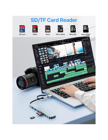 Adaptador Multiport USB C WIRWTRU 8 en 1 con Lector SD y Audio Adaptador Multiport USB C WIRWTRU 8 en 1 con Lector SD y Audio