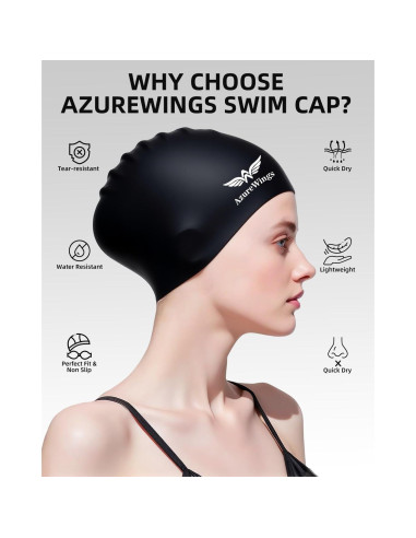 Gorro de Natación Grande AzureWings para Cabello Largo