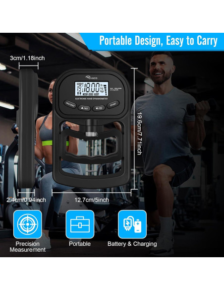 Probador de Fuerza de Agarre Ryaco Digital 180kg con Pantalla LCD Probador de Fuerza de Agarre Ryaco Digital 180kg con Pantalla LCD