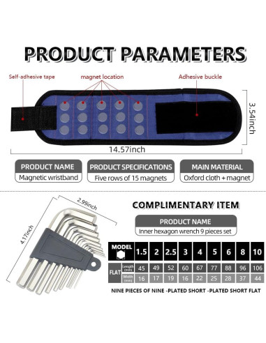 Pulsera Magnética HuanQiuSensmart 5 Filas 15 Imanes Azul