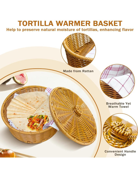 Calentador de Tortillas Ecoaterui con Canasta de Ratán y Toallas Calentador de Tortillas Ecoaterui con Canasta de Ratán y Toallas
