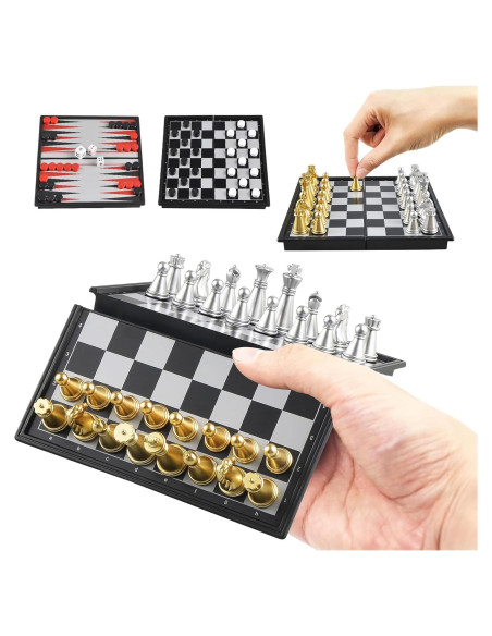 Juego de Ajedrez Damas Backgammon Magnético OUMODA 3 en 1 Juego de Ajedrez Damas Backgammon Magnético OUMODA 3 en 1