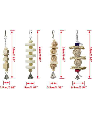 Paquete de 7 Juguetes para Aves BWOGUE - Madera Natural