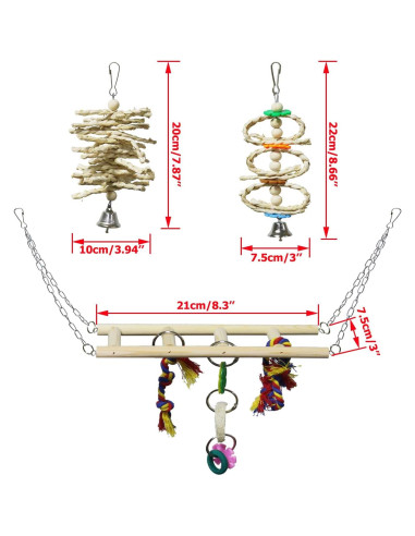 Paquete de 7 Juguetes para Aves BWOGUE - Madera Natural