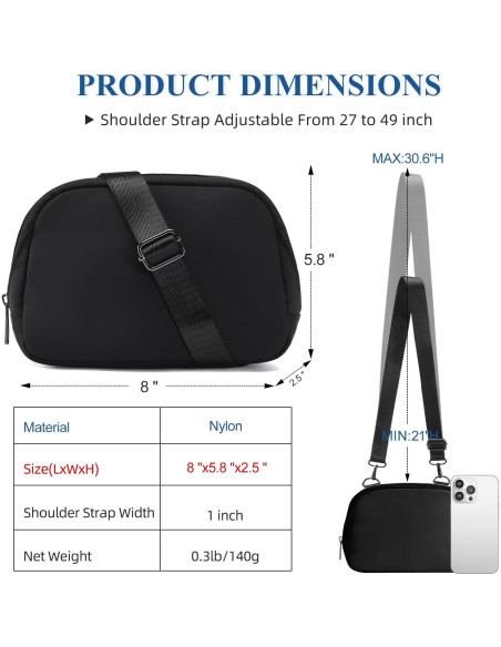 Bolsa Cruzada de Nylon MAXTOP Negra para Hombre y Mujer Bolsa Cruzada de Nylon MAXTOP Negra para Hombre y Mujer