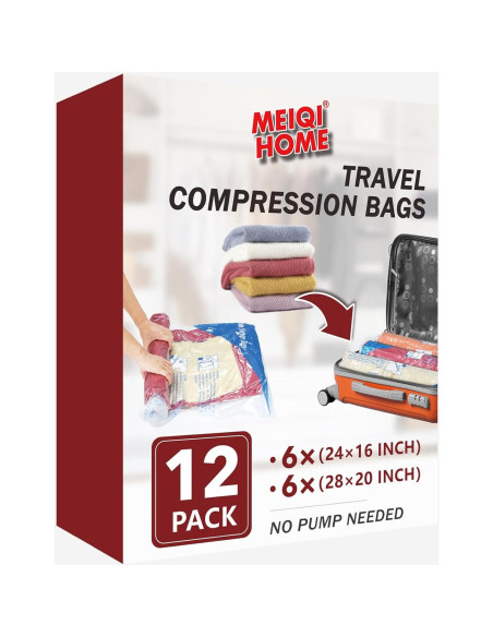 Paquete de 12 Bolsas de Compresión MEIQIHOME para Viaje Paquete de 12 Bolsas de Compresión MEIQIHOME para Viaje
