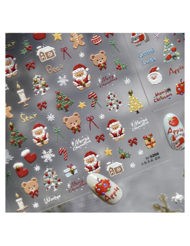 Calcomanías de Uñas 5D Navidad POWPOP - Oso y Árbol