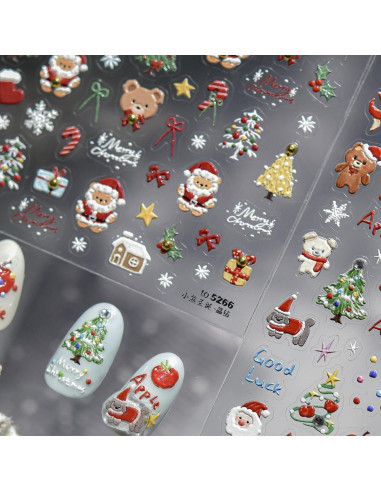 Calcomanías de Uñas 5D Navidad POWPOP - Oso y Árbol