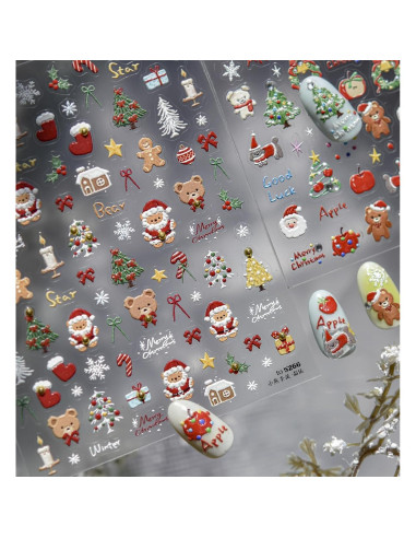 Calcomanías de Uñas 5D Navidad POWPOP - Oso y Árbol
