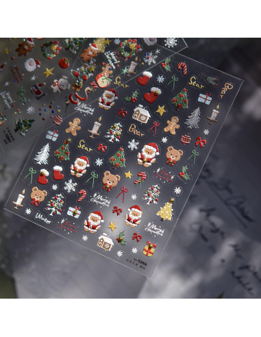 Calcomanías de Uñas 5D Navidad POWPOP - Oso y Árbol