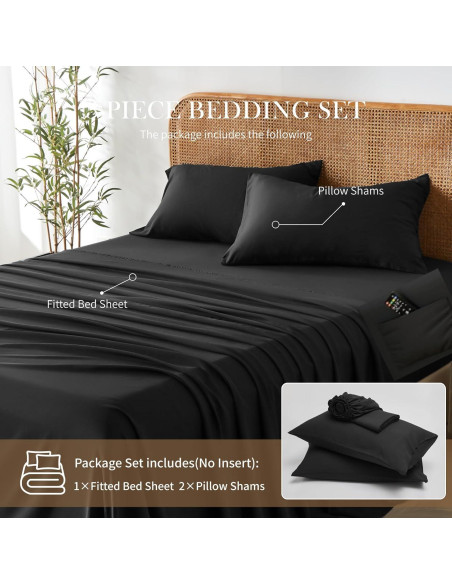 Juego de Sábanas Queen EcoBedsoNight Viscosa de Bambú Negro 3 Piezas Juego de Sábanas Queen EcoBedsoNight Viscosa de Bambú Negro 3 Piezas