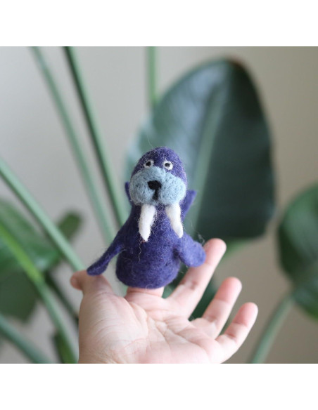 Títere de dedo de morsa azul Ganapati Crafts 10 cm hecho a mano Títere de dedo de morsa azul Ganapati Crafts 10 cm hecho a mano