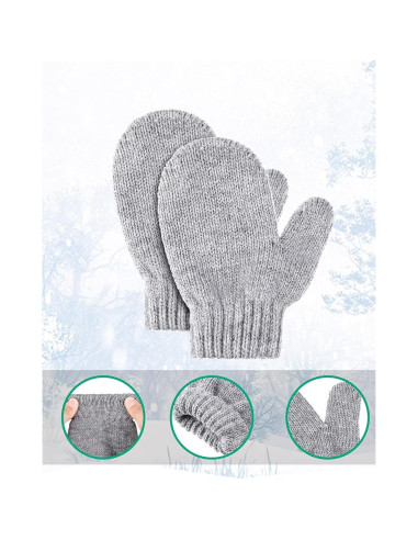Conjunto de gorro y mitones de invierno para niños - Gris