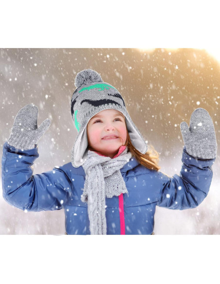 Conjunto de gorro y mitones de invierno para niños - Gris Conjunto de gorro y mitones de invierno para niños - Gris