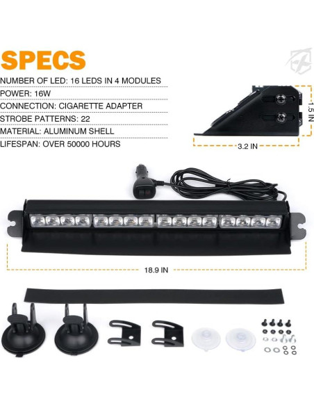 Barra de Luz Estroboscópica Xprite 16" LED Ámbar y Blanco Barra de Luz Estroboscópica Xprite 16" LED Ámbar y Blanco