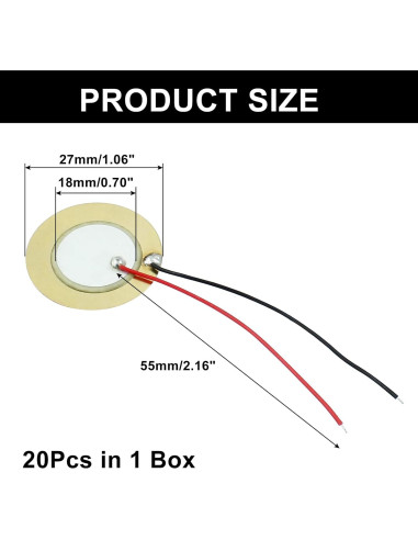 20 Discos Piezo Murtenze 27mm para Instrumentos Acústicos
