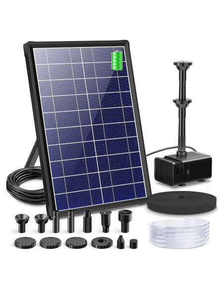 Bomba de Fuente Solar Biling 8W con Batería 3600mAh y 5 Boquillas Bomba de Fuente Solar Biling 8W con Batería 3600mAh y 5 Boquillas