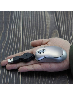Ratón Mini SXBan con Cable Retráctil Óptico USB-A Plata 2