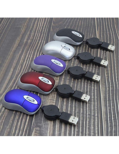 Ratón Mini SXBan con Cable Retráctil Óptico USB-A Plata
