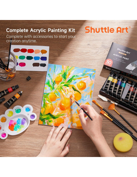 Conjunto de Pintura Acrílica Shuttle Art 46 Piezas 30 Colores Conjunto de Pintura Acrílica Shuttle Art 46 Piezas 30 Colores