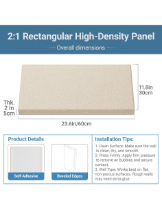 Paquete de 4 Paneles Acústicos Beige Cocoa 60.96x30.48x5.08 cm 2