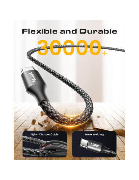Cable USB-C a USB-C 100W CLEEFUN 1.22m 2-Pack Negro Cable USB-C a USB-C 100W CLEEFUN 1.22m 2-Pack Negro