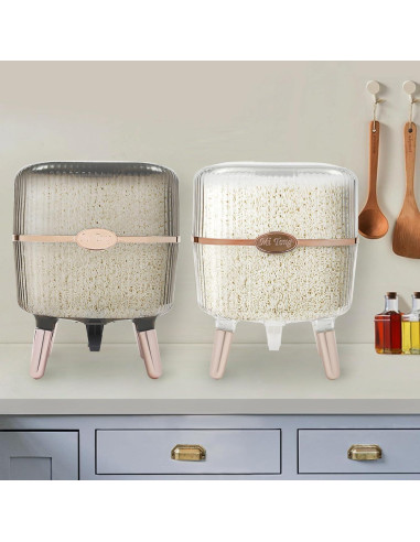Recipiente de Arroz 10L CyoutShop Dispensador Sellado Gris Claro