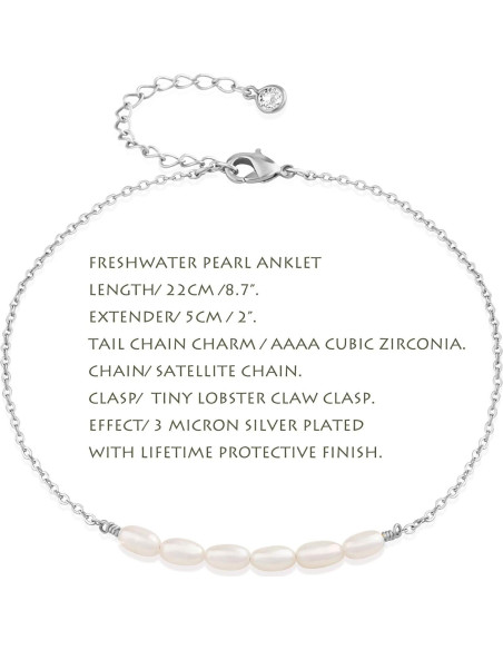 Tobillera de Perlas de Agua Dulce MEVECCO - Plata Esterlina 14K Tobillera de Perlas de Agua Dulce MEVECCO - Plata Esterlina 14K