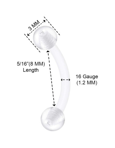 6 Piezas Retenedores de Piercing Bioflex 16g 8mm Claro