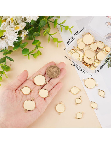 Conectores Cabochon Beebeecraft 48Pcs Latón Baño Oro 18K