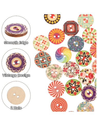 Botones de Madera Vintage Cobee 200 Pcs 1.5 cm Decorativos