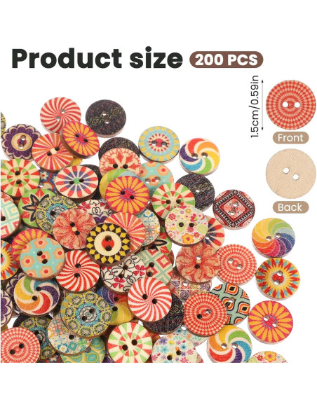 Botones de Madera Vintage Cobee 200 Pcs 1.5 cm Decorativos Botones de Madera Vintage Cobee 200 Pcs 1.5 cm Decorativos