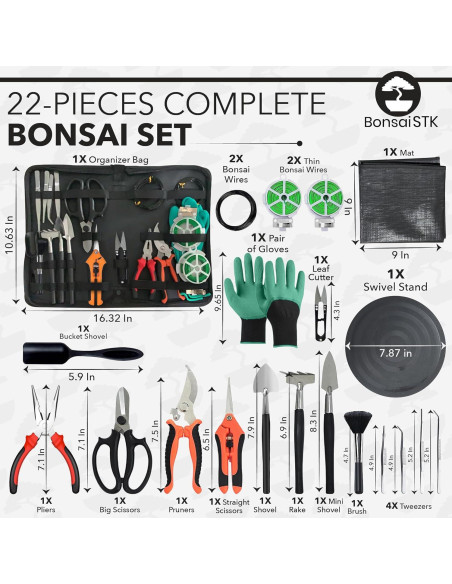 Kit de Herramientas de Bonsai CORSIL - 22 Piezas, Incluye Base Giratoria Kit de Herramientas de Bonsai CORSIL - 22 Piezas, Incluye Base Giratoria