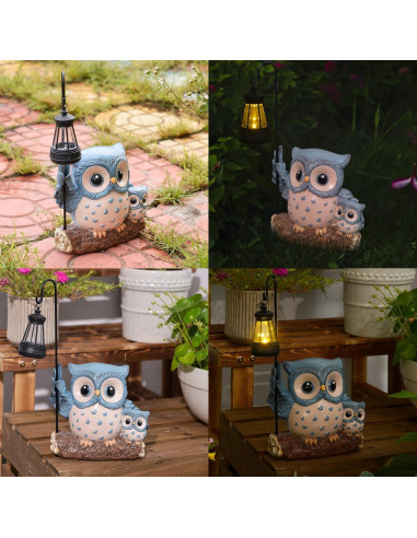 Estatua de Jardín Búho con Luz Solar LED Resina 16.3x9.4x15.7cm