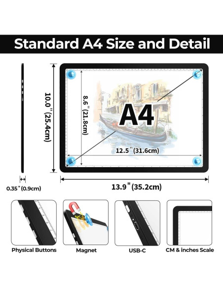 Caja de Luz A4 Heanolier LED Magnética Ajustable 31.6x21.8cm Caja de Luz A4 Heanolier LED Magnética Ajustable 31.6x21.8cm