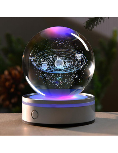 Bola de Cristal 3D Sistema Solar JUNHUIUS 8 cm Luz Nocturna