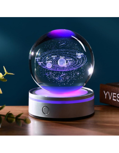Bola de Cristal 3D Sistema Solar JUNHUIUS 8 cm Luz Nocturna