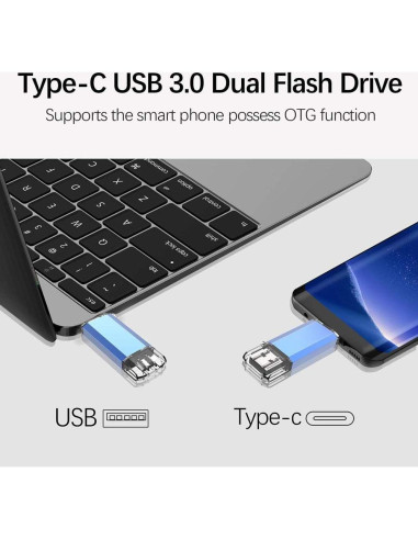 Unidad Flash USB C 128GB KOOTION Doble USB 3.0 Azul