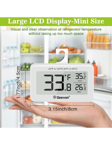 Termómetro Digital para Refrigerador Geevon 2 Pack IP65 LCD Termómetro Digital para Refrigerador Geevon 2 Pack IP65 LCD