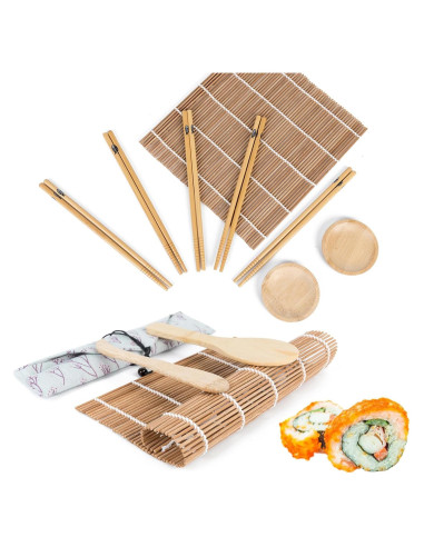 Kit de Hacer Sushi Fving 11 Piezas con Esteras de Bambú y Palillos